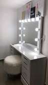 Rectangular modern dressing mirror with bulb and stool