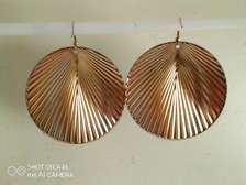 Retro Green-gold Earrings (Large Hoop; Leaf Design)