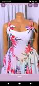 Floral Dress White Bow Straps Flared Skirt