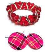 Womens Red Crystal bracelet with maasai shuka earrings