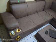 Brown Sectional Sofa with Storage & Cup Holders