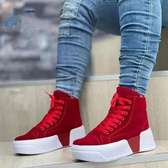 Ladies Fashion Classic White Canvas Red Sneakers