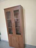 Wooden Display Cabinet Brown Glass Doors Storage