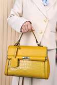 Yellow Leather Handbag Croc Embossed Medium Size