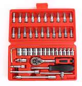 46pcs 1/4-Inch Socket Ratchet Wrench Combo Tools Kit Set