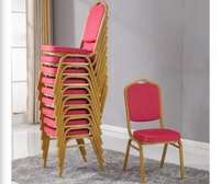Stackable Banquet Chairs Gold Frame Red Cushions