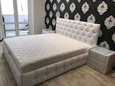 White 5*6 chesterfield bed/two bedside cabinets