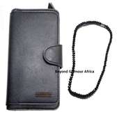 Womens Black Leather wallet and crystal necklace