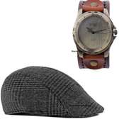 Mens Brown leather watch with cap