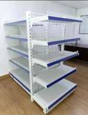 Sturdy Double-Sided Metal Retail Shelving Unit White