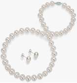 14K White Gold Pearl Necklace Earrings Set