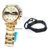 Mens Golden watch and leather bracelet