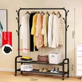 Cloth Rack With Double Lower Storage & Lockable Wheels
