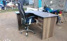 Office leather chair and L office desk