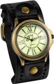 Mens Black Leather watch with bracelet