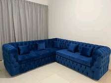 Modern blue five seater L shaped sofa set