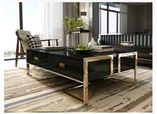 Metallic frame wooden coffee table