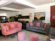 Modern five seater(3+2) pink and grey sofa set