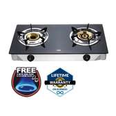 Gas Stove, Glass Top, Double Burner, Black MGS7102