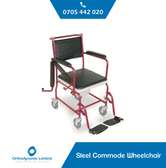 Commode seat with wheels movable armrest