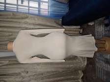 Beige long -sleeve ruched midi dress