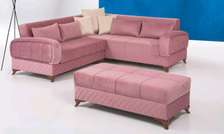 Four seater pink tufted sofa set/rectangular pouf
