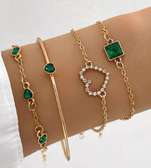 4pc Inlaid Green Gemstone Bracelet Jewelry Set