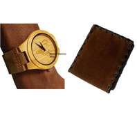 Mens Bamboo leather watch and cardholder