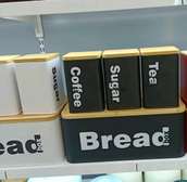 Bread Bin with Three Canister Set with Bamboo Lid