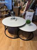 Nesting Coffee Tables White Top Black Metal Base