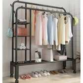 Double pole cloth rack with lower and side storage