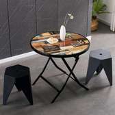 Foldable Round Wooden Table with Metallic Stand