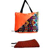 Womens Orange Ankara Canvas handbag and pouch