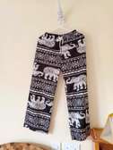 Elephant Print Pants Black White Drawstring Waist