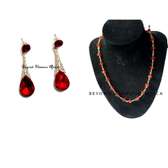 Womens Red Crystal dangle earrings and Necklace