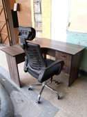 Curved desk with headrest chair