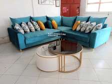Trendy l_shaped sofa with back pillow