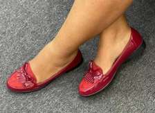 Maroon Wet Look Fashion Ladies Official Loafer Shoes