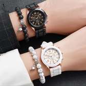 4-in-1 Couples Geneva Quartz Watch & Heart Bracelet Set