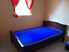 Wooden Bed Frame Double Size with Blue Mattress