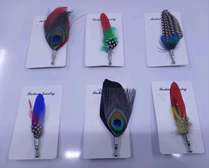 Red,black,blue & green feather lapel pins