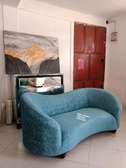 Modern blue two seater curved sofa set