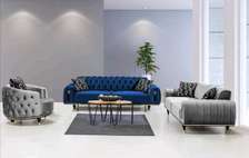 Blue and grey seven seater (3-3-1) chesterfield sofa set