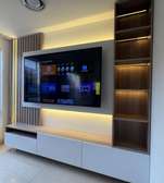 Modern TV Stand Light Wood Black with Storage