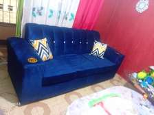Blue Velvet Sofa with Cup Holders Plush Cushioning