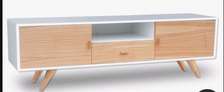 Modern TV Stand White Wood with Storage Cabinets