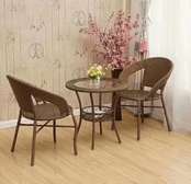 Wicker Patio Set 2 Chairs & Glass Table