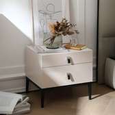 Modern White Bedside Table with 2 Drawers