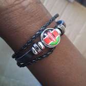 Kenyan Flag Bracelet Kenya Bangle Woven Leather Wristband