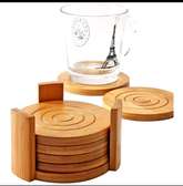 *6PCS Round Bamboo Coaster Set*